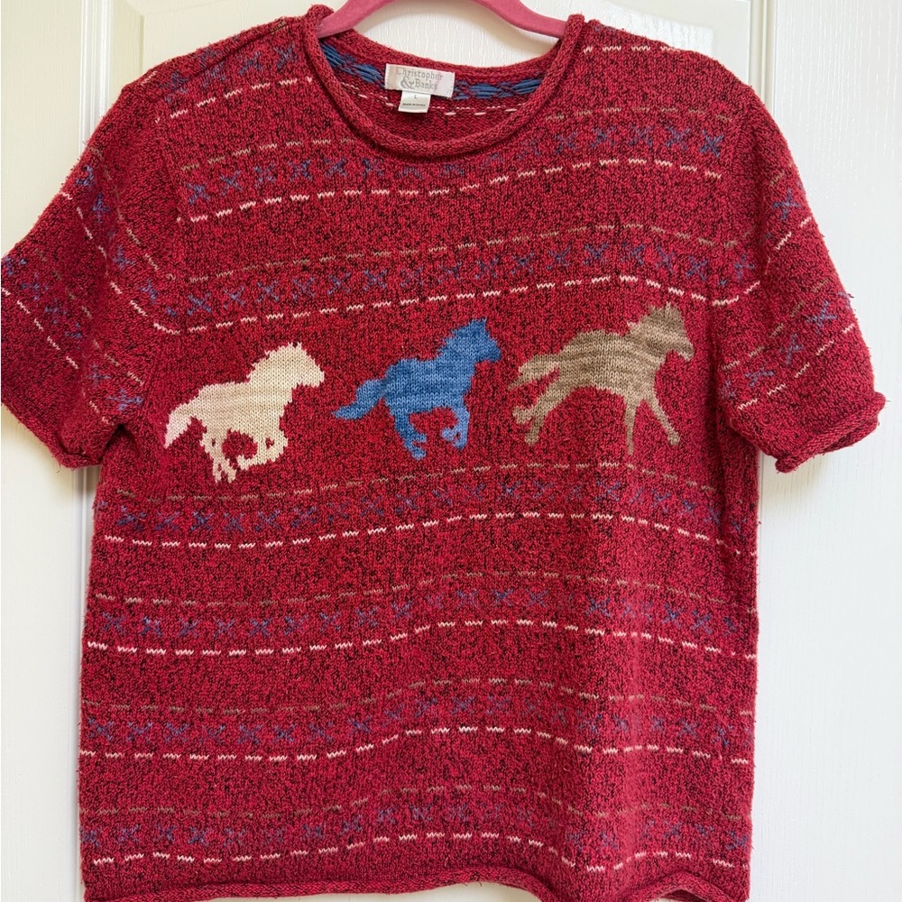 Ladies vintage Christopher & Banks Horse Pattern Red sweater L.